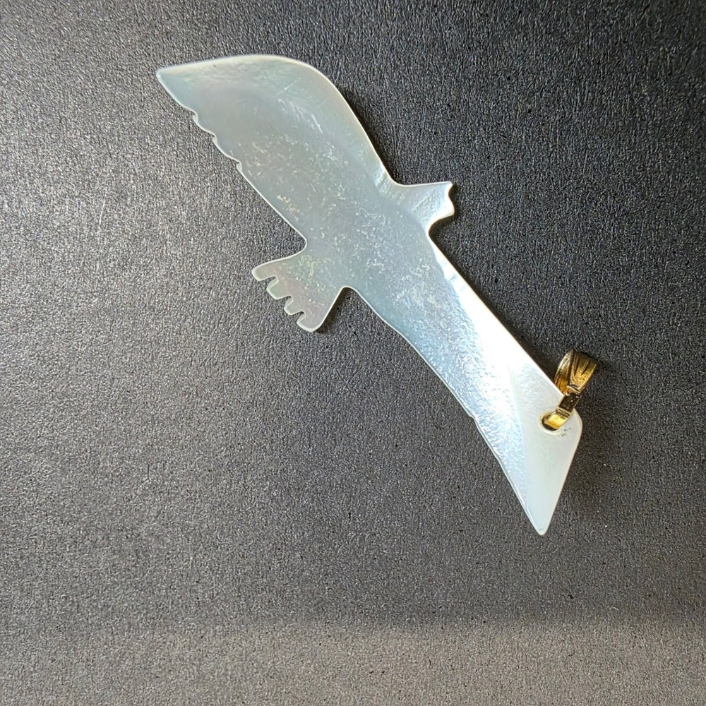 Mother of Pearl Pendant White Carved 2" Eagle Hawk Bird Whale, MOP